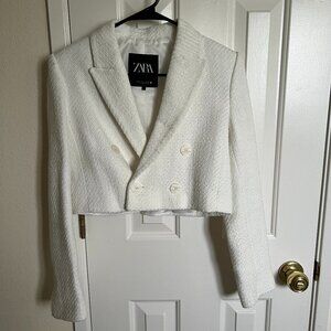 ZARA Women Tweed Blazer 2010/771, White, Size XS